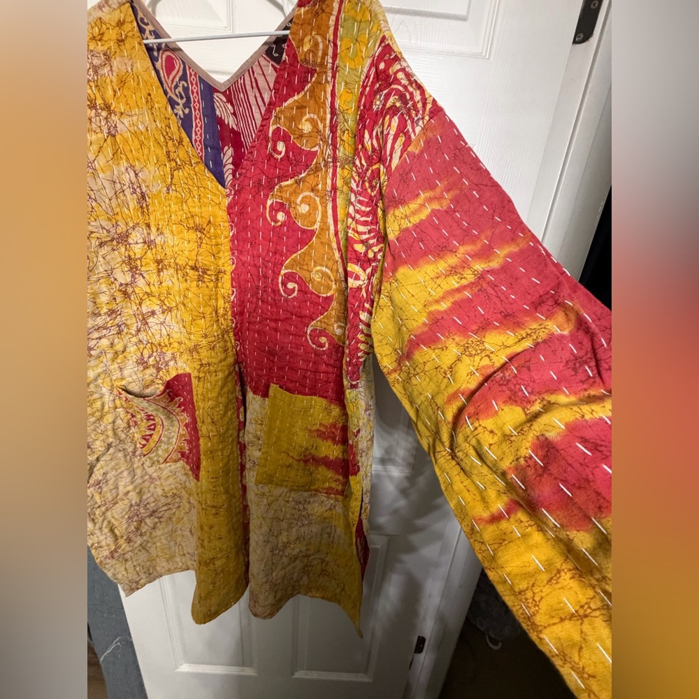 Kantha Boho Patchwork Quilted Jacket In Mustard Y… - image 4